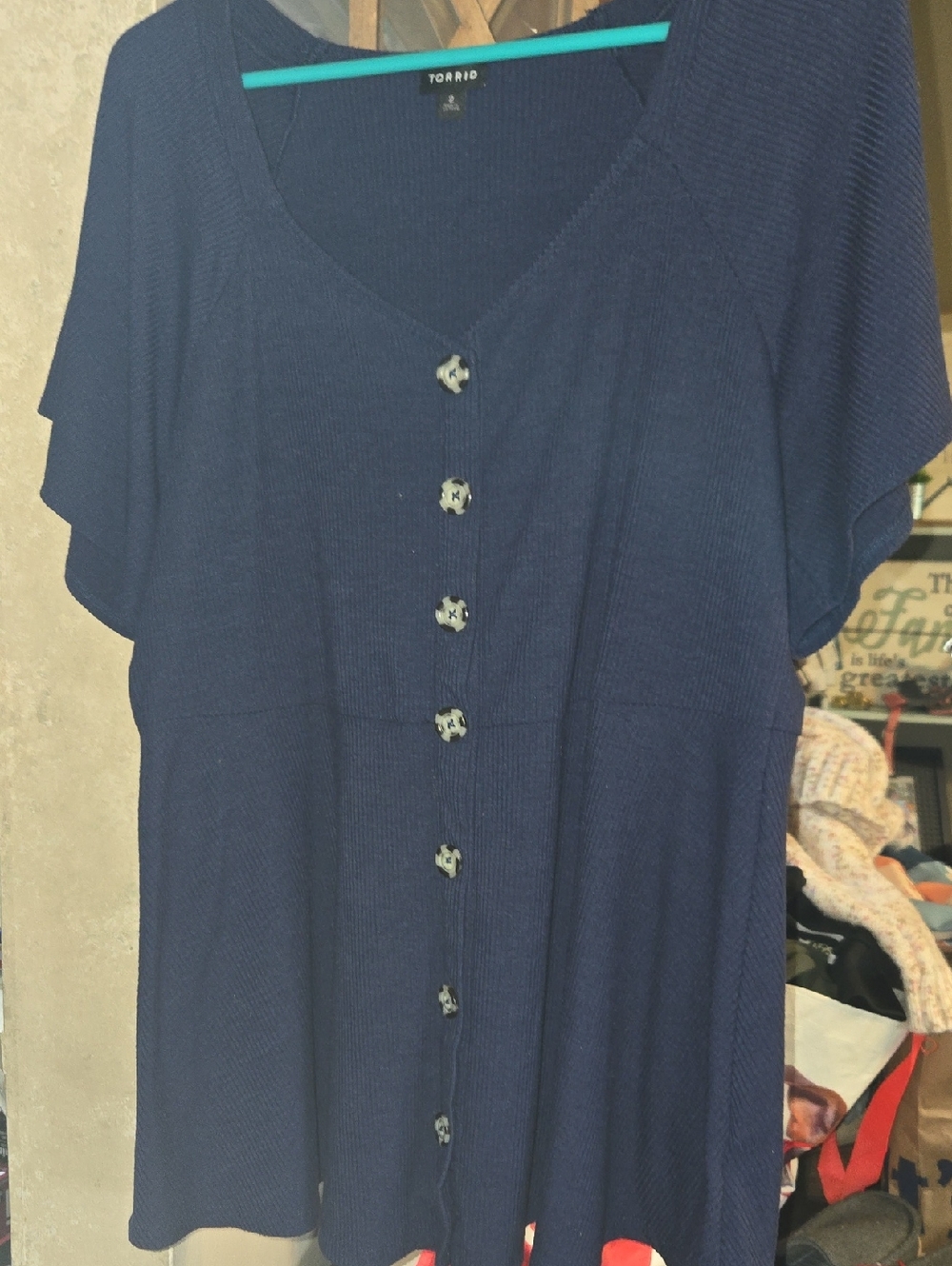 Torrid Navy Button-Front Knit Top